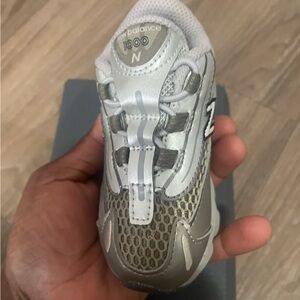New Balance Kids Silver and White Mesh Sneaker